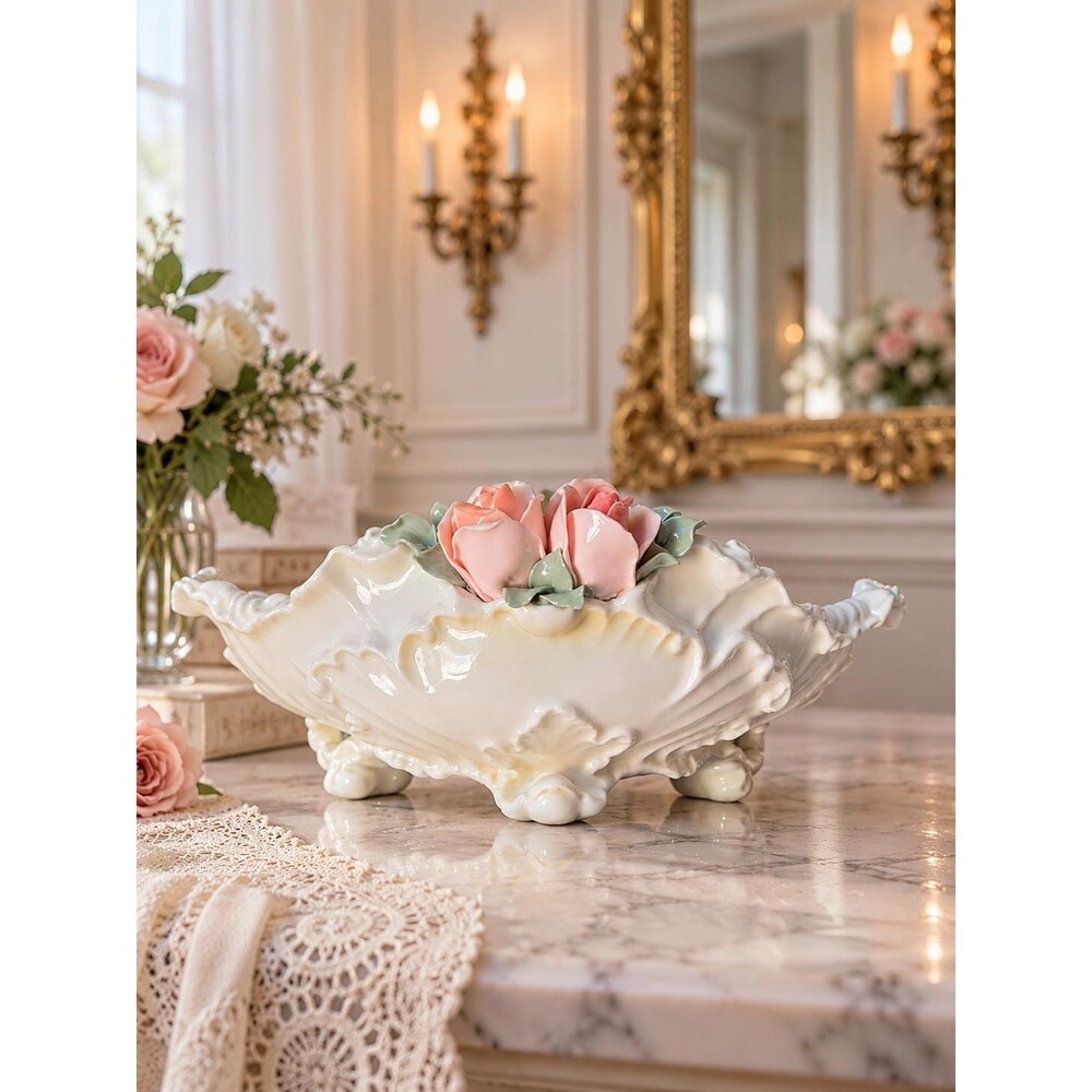 Antique Karl Ens Germany Porcelain Rose Centerpiece Bowl 11”